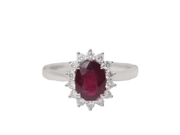 Bague 54 Bague entourage en or or blanc, rubis 0.95ct et diamants 58 Facettes 33179