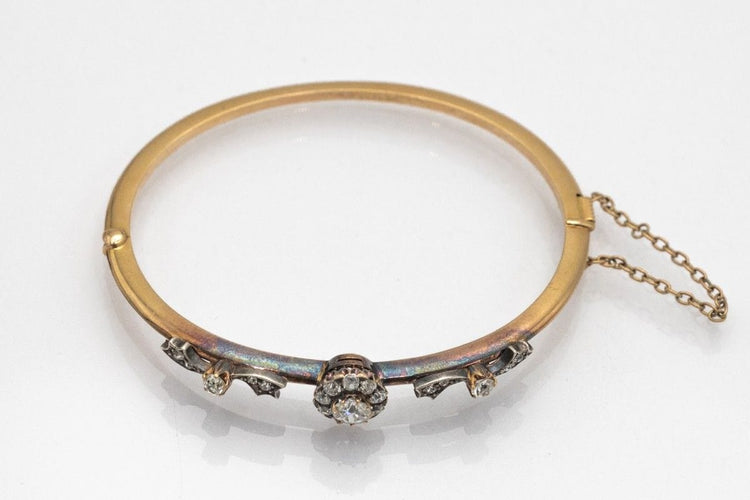 Bracelet Bracelet ancien en or jaune et argent avec diamants taille européenne ancienne 1,40 ct 58 Facettes 10273