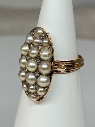 Bague marquise perles fines, diamants