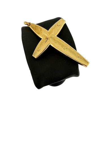 Pendentif croix italienne vintage or jaune, motif d'étoiles