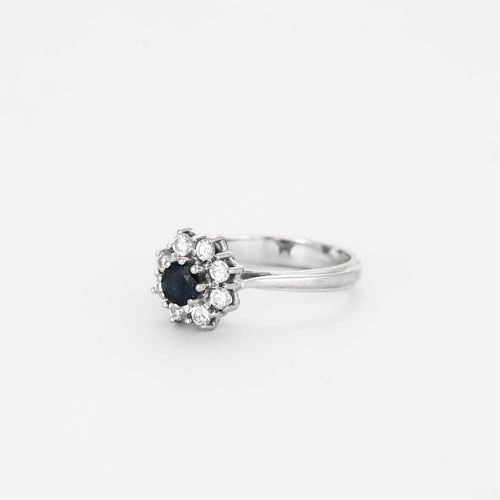 Bague 53 Bague marguerite or gris saphirs et diamants 58 Facettes GU66