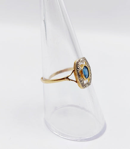 Bague 56 Bague Art Déco or monture géométrique et pierre bleue (circa 1930) 58 Facettes A06281