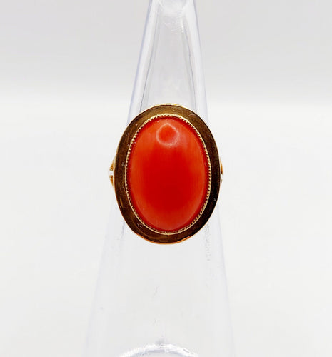 Bague cocktail or rose, cabochon de corail, Art Déco