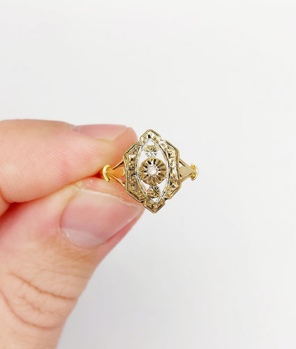 Bague 53.5 Bague marquise Art Déco or jaune, diamant taille rose (circa 1910) 58 Facettes A06376