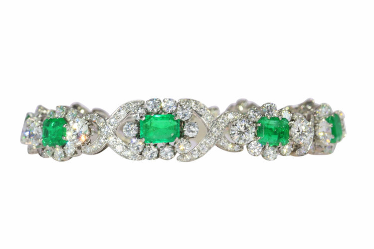 Bracelet Bracelet vintage luxueux : diamants 16 carats, émeraudes colombiennes 7 carats 58 Facettes 16196-0083