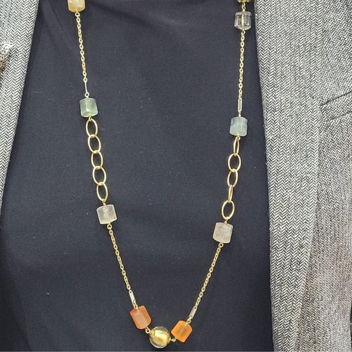 Collier Collier de Murano en or 18 carats orné de quartz, de cornaline et de préhnite 58 Facettes COVMA01