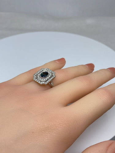 Bague 50 Bague Art Deco en Or jaune, diamants et saphir 58 Facettes