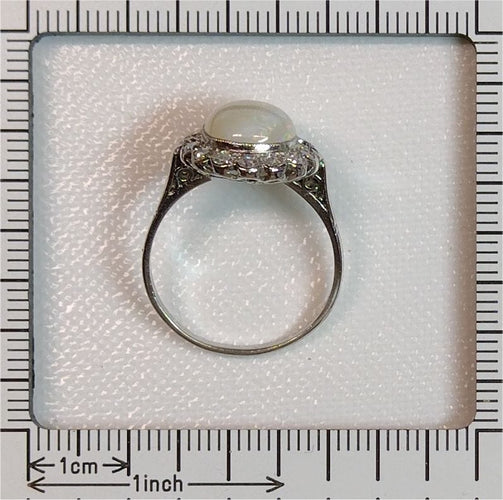 Bague 57 Bague de fiançailles vintage en platine avec diamants et opale 58 Facettes 21019-0035