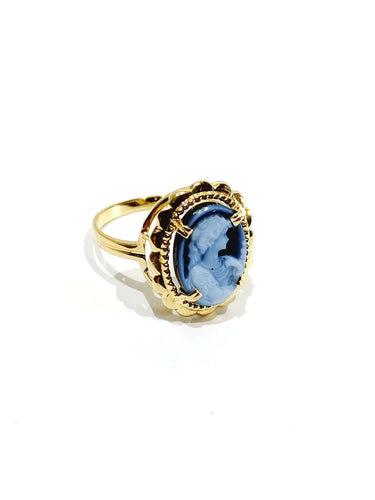 Bague 59 Bague Or jaune avec camée bleu 58 Facettes