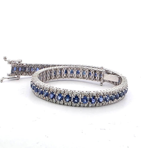 Bracelet Bracciale tennis en or blanc 18k et zaffirs, diamants 58 Facettes