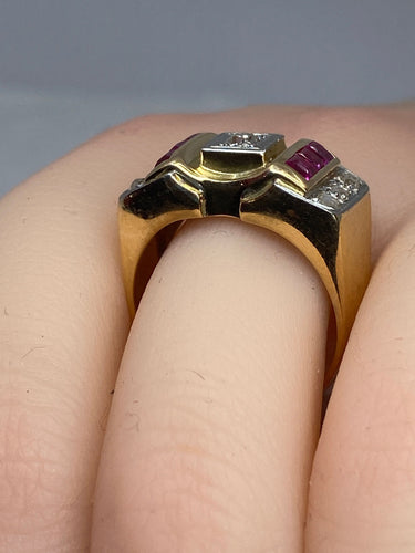 Bague 58 Bague Tank diamants & rubis synthétiques 58 Facettes