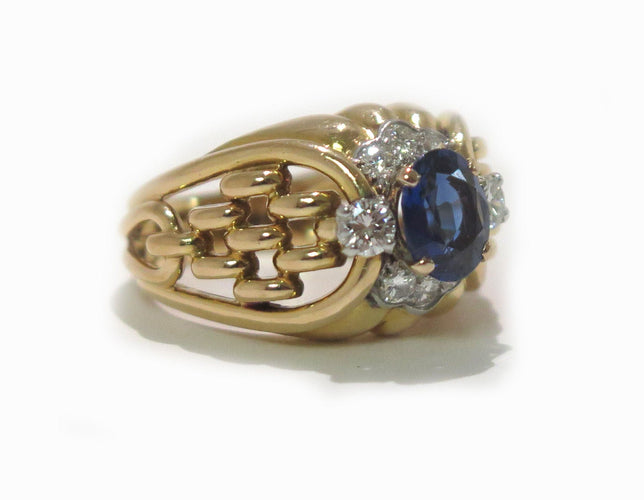 Bague Bague dôme en or rose 18 carats avec saphir et diamants 58 Facettes