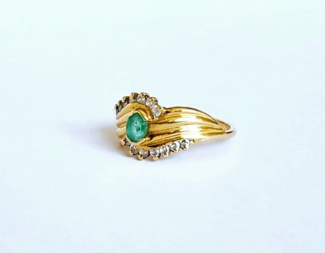 Bague 54 Bague bandeau émeraude et diamants en or jaune 18k 58 Facettes