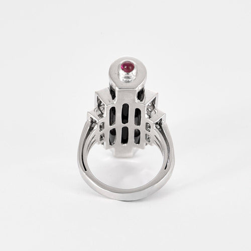 Bague 55 BAGUE STYLE ART DECO OR BLANC DIAMANTS ONYX 58 Facettes Mac 30