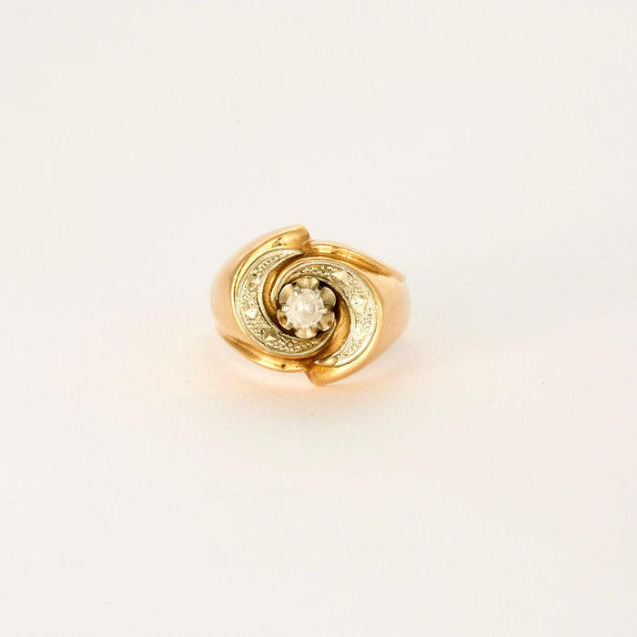 Bague tank tourbillon or jaune et blanc saphir