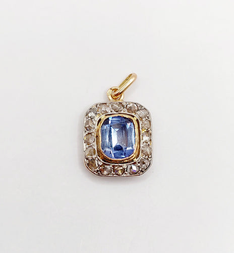 Pendentif Pendentif Art déco en or 18k et platine, saphir synthétique et diamants taille rose 58 Facettes A06085