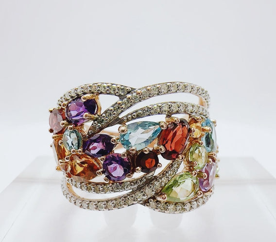 Bague en or rose, style Tutti Frutti, ornée de diverses pierres précieuses