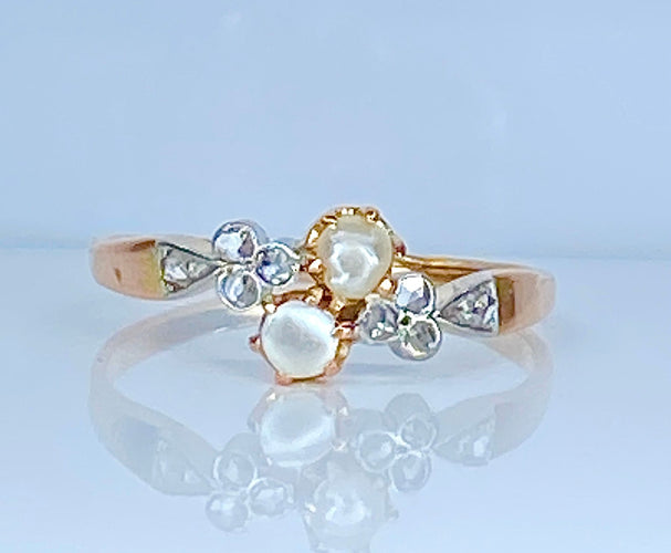 Bague or perles diamants vers 1900