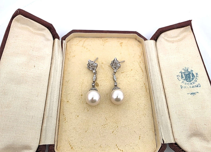 Boucles d'oreilles Superbes boucles d'oreilles en platine avec diamants et perles 58 Facettes