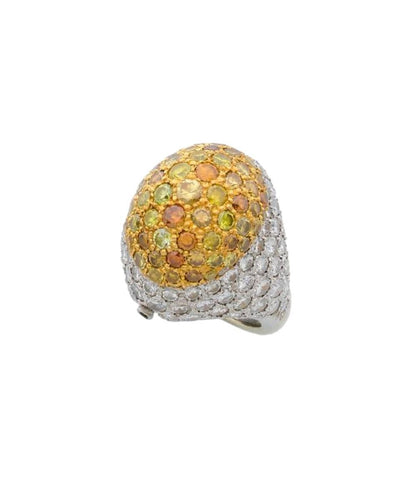 Bague 51.5 Bague bombée en or gris pavée diamants cognac 58 Facettes