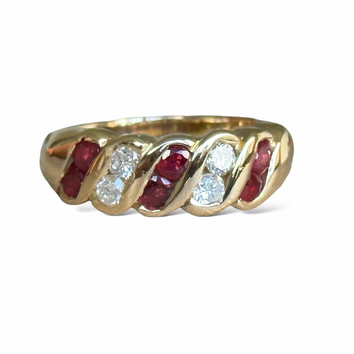 Bague 55 Bague jonc or jaune rubis diamants 58 Facettes 97