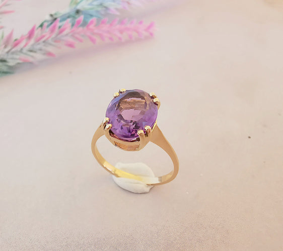 Bague 54.5 Bague Améthyste Ovale en Solitaire Or Jaune 58 Facettes AB 1079