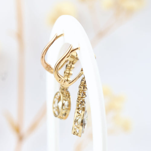 Boucles d'oreilles Boucles d'oreilles vintage en or jaune du XXe siècle avec diamants naturels 58 Facettes