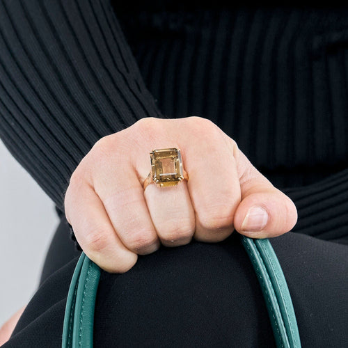 Bague 59 Bague or jaune et quartz fumé 58 Facettes VIL0552