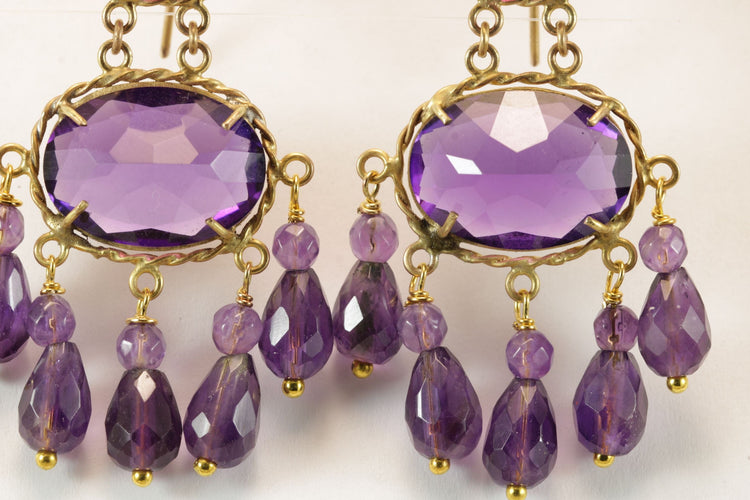 Boucles d'oreilles anciennes en or et améthyste