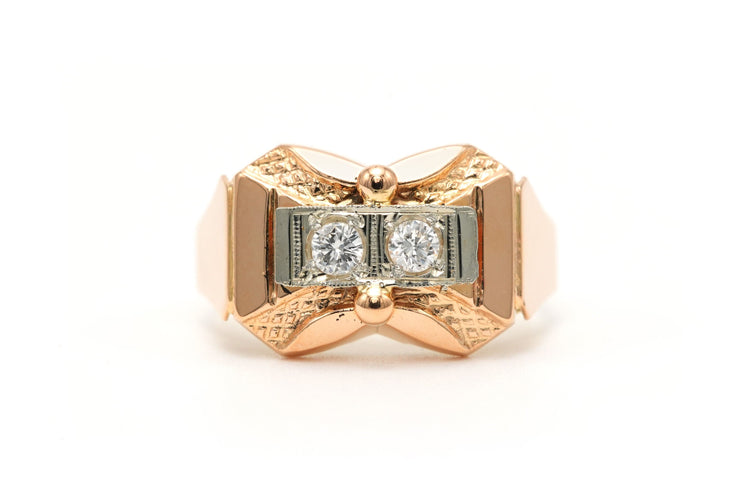 Bague Art Déco en or jaune 18 carats sertie de diamants "taille" brillant (+- 0,22ct)