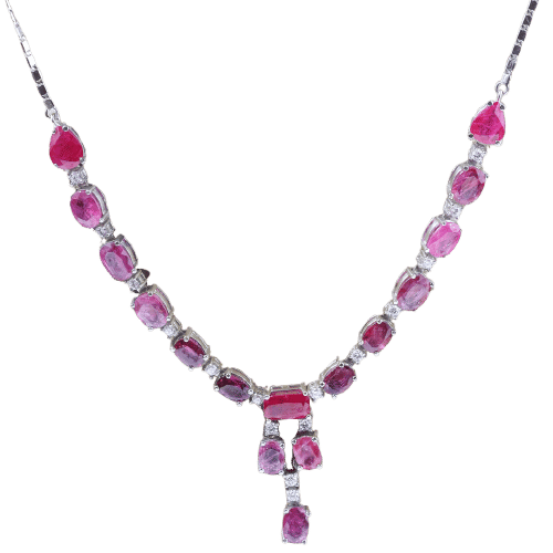 Collier Collier ras-de-cou - Collier ras-de-cou de haute joaillerie en or blanc 18 carats, rubis et diamants 58 Facettes