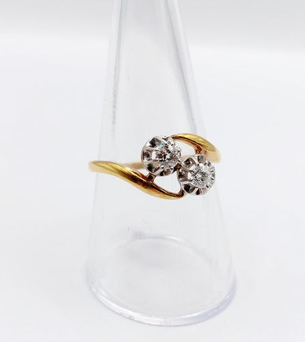 Bague Toi et Moi ancienne en or 18k et diamants taille ancienne