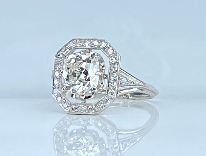 Bague 49 Bague platine Art Déco diamant coussin 1,51 carat 58 Facettes AB605