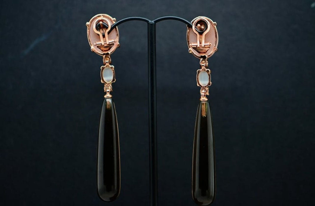 Boucles d'oreilles Boucles d'oreilles en Quartz Fumé, Agate Noire Ornées de Diamants de 0,32 Carat 58 Facettes