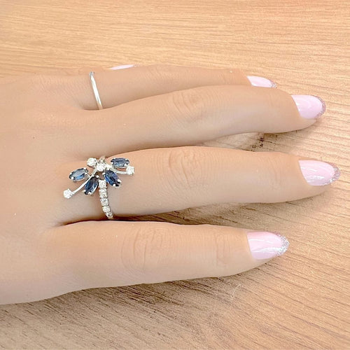 Bague 52 Bague fleur Saphirs et Diamants Or blanc 58 Facettes AA 1737