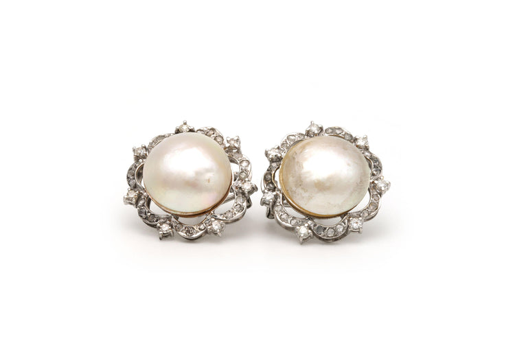 Boucles d'oreilles Boucles d'oreilles Art Déco en or blanc serties de perles et de diamants 58 Facettes 20339