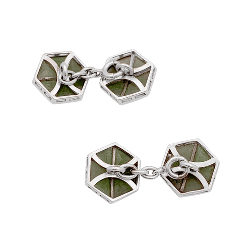 Boutons de manchette Boutons de manchette jade néphrite et platine. 58 Facettes 34665