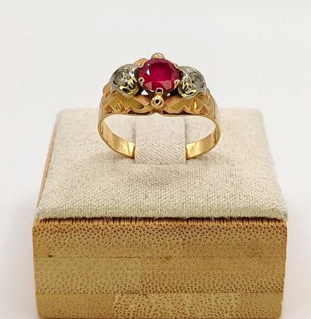 Bague 54.5 Bague Tank Art Déco Vintage or rose ornée d'un rubis et de diamants 58 Facettes