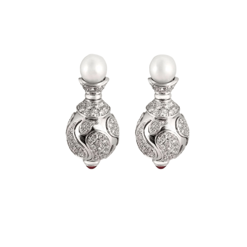 Boucles d'oreilles CHOPARD – Pendants d'oreilles Perles Diamants Rubis 58 Facettes