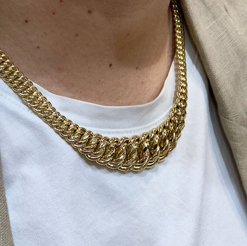 Collier maille américaine en chute or jaune 18 carats