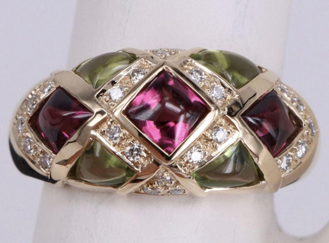 Bague 54 Bague diamant avec tourmaline verte et rose 58 Facettes BA-1217