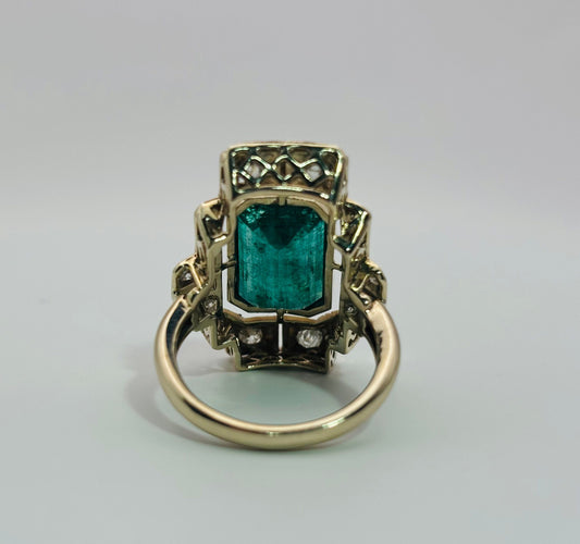 Bague 54 Bague vintage en or jaune avec émeraudes et diamants 58 Facettes 50252