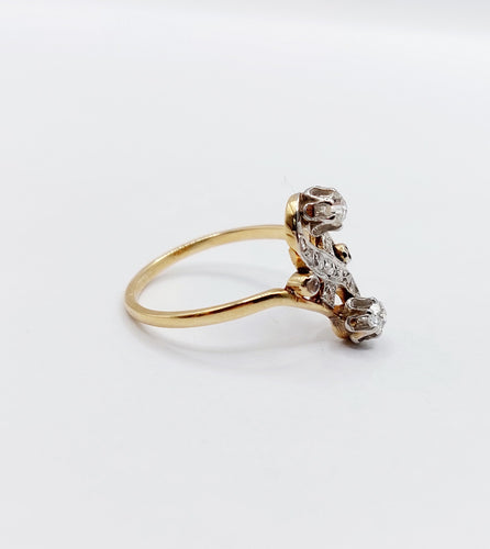 Bague 54.5 Bague toi et moi antique or jaune, platine et diamants 58 Facettes A05752