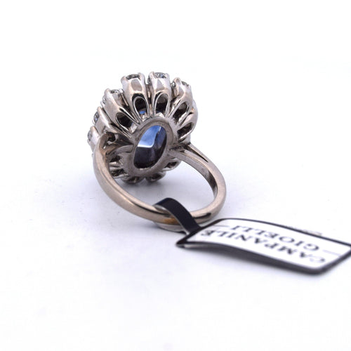 Bague 49 ART DÉCO' - OR BLANC AVEC SAPHIR ET DIAMANTS 58 Facettes