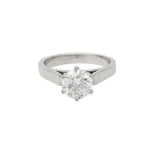 Solitaire en or blanc d'occasion, diamant taille brillant  1,59 carat