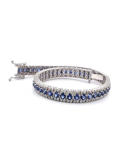 Bracelet Bracciale tennis en or blanc 18k et zaffirs, diamants 58 Facettes
