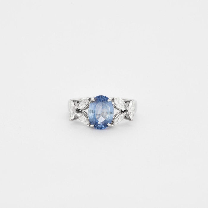 Bague Bague or blanc saphir bleu diamants 58 Facettes