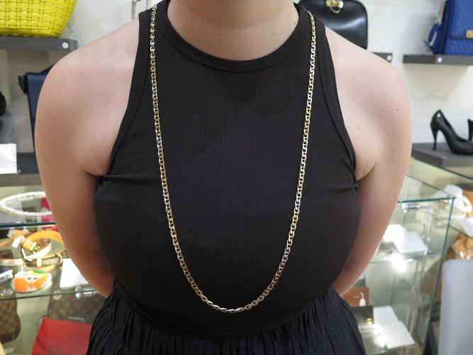 Collier chaine maille gourmette t 90 cm or jaune & or blanc 18k 69.3 gr en 58 Facettes 268458