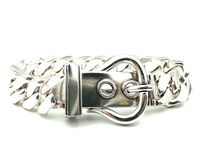 HERMES. Collection "Boucle sellier", bracelet vintage argent MM