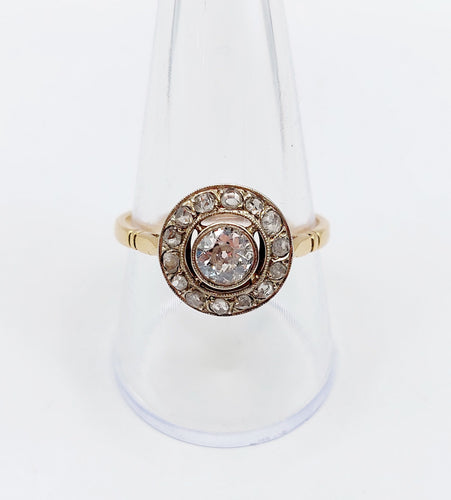 Bague 61.5 Bague cible or jaune et platine, diamant (circa 1900) 58 Facettes A05271